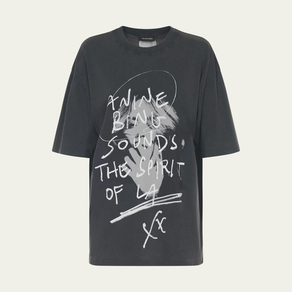 ANINE BING Kent Spirit Tee NWT Sounds of LA Washed Black T-Shirt sz Small - Picture 1 of 5